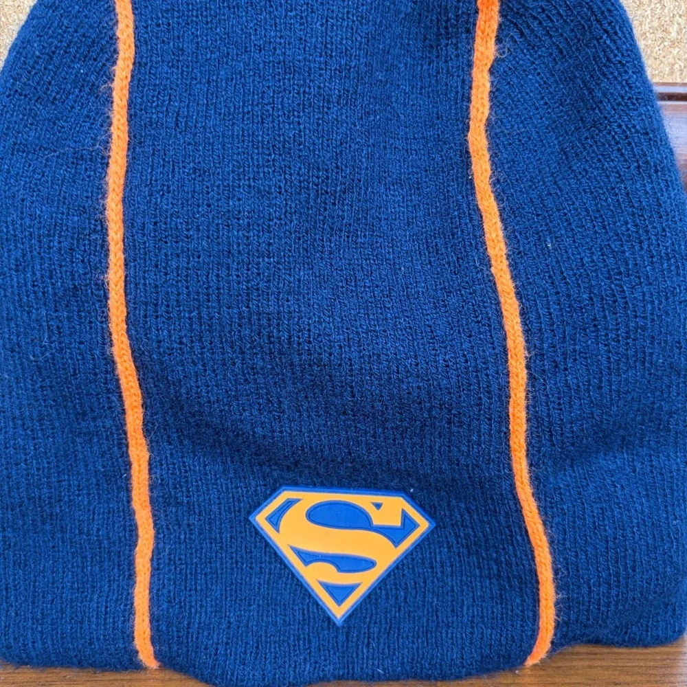 Warner Bros Superman Beanie Youth‎ One Size Blue Orange Vintage 2001 DC Comics